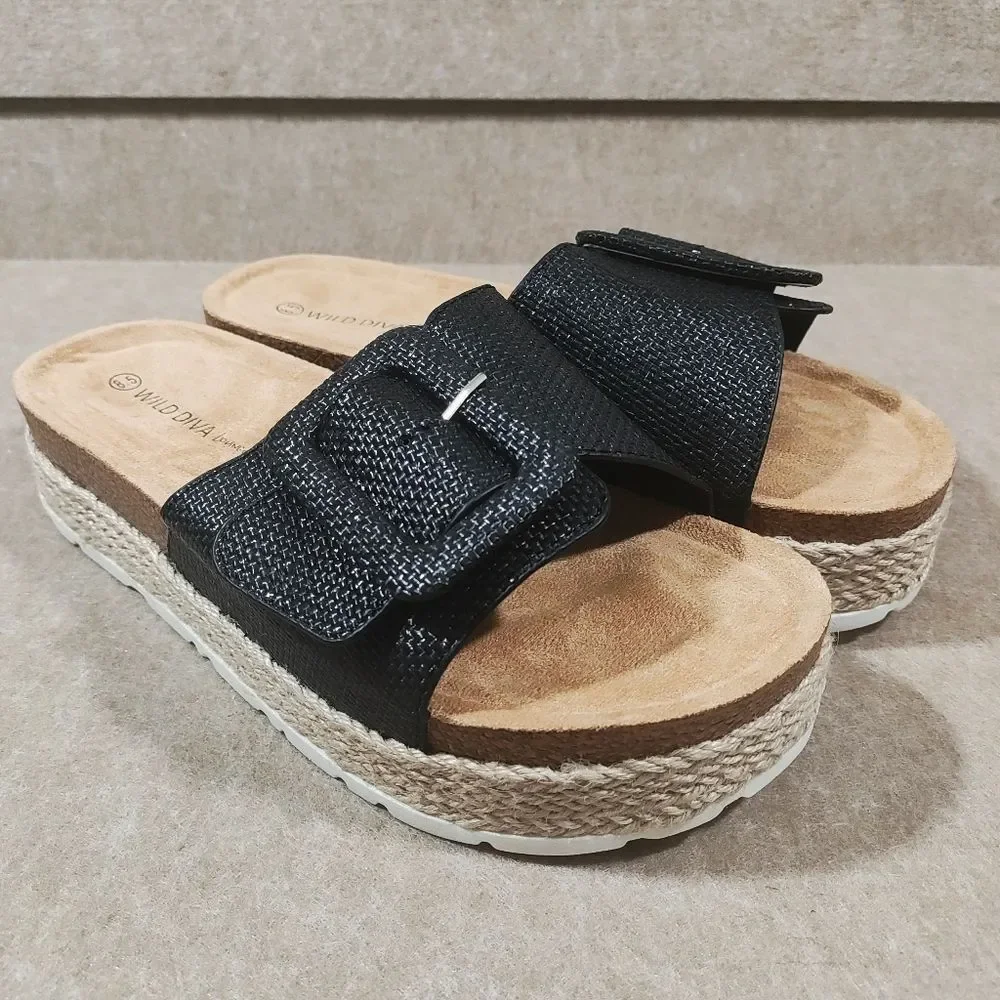 Wild Diva Black Platform Sandals with Buckle #7